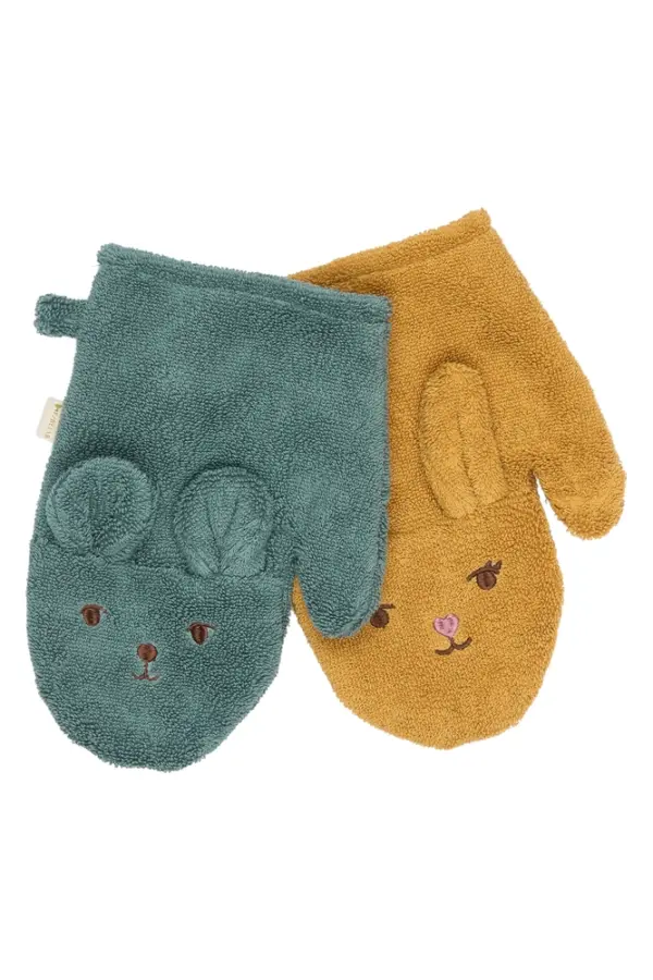 Bath Mitts - 2 pack - Bear and Bunny - Wood Thrush