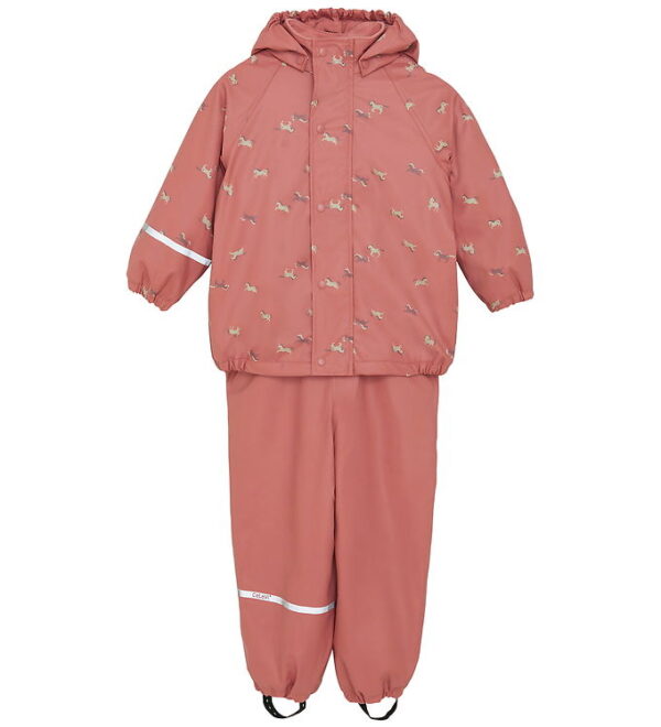 CeLaVi Regntøj m. Seler/Fleece - Recycle PU - Brick Dust m. Prin