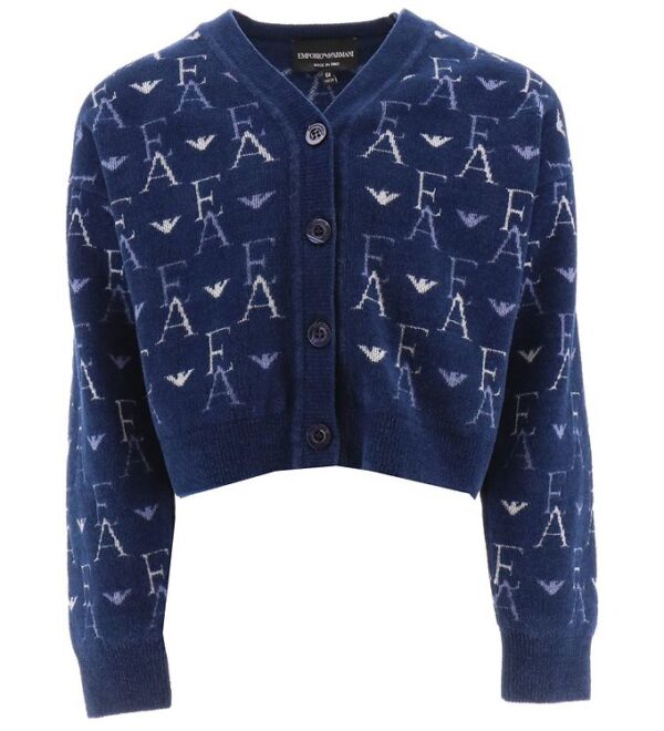 Emporio Armani Cardigan - Cropped - Strik - Blå med Logoer