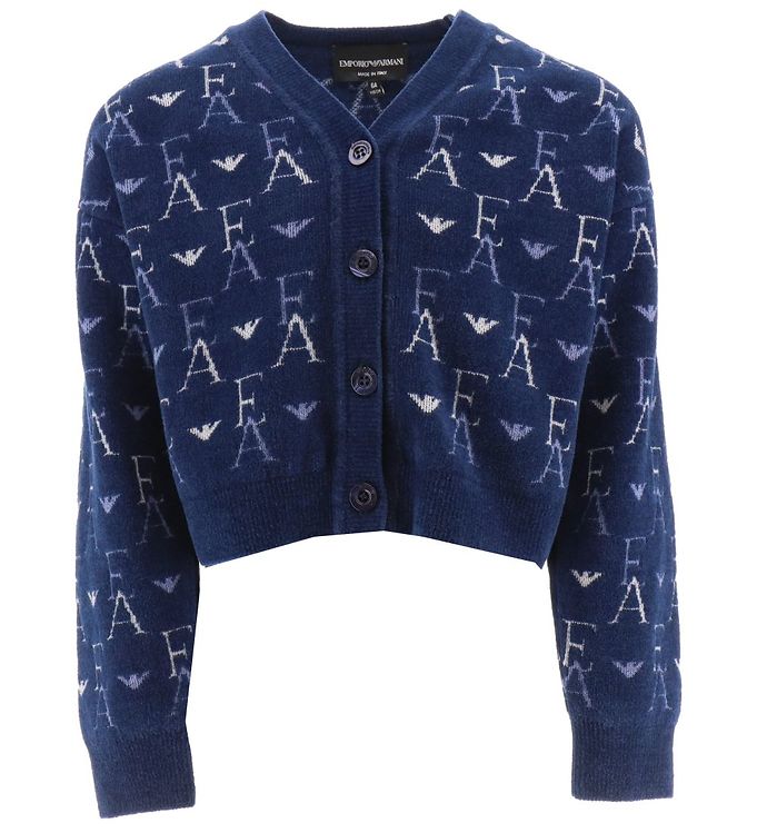 Emporio Armani Cardigan - Cropped - Strik - Blå med Logoer