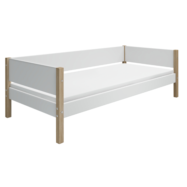 Flexa Nor Enkeltseng 90x200 cm m. Baggavl - Hvid/eg