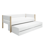 Flexa Nor Enkeltseng 90x200 cm m. Baggavl Incl. 2 Skuffer og Udtræksseng - Hvid/eg