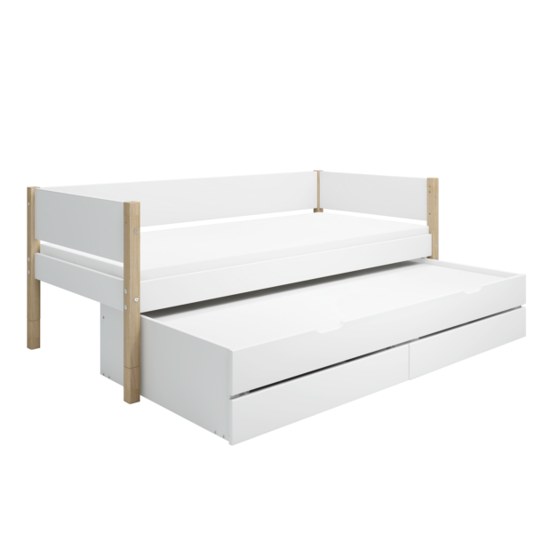 Flexa Nor Enkeltseng 90x200 cm m. Baggavl Incl. 2 Skuffer og Udtræksseng - Hvid/eg