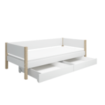 Flexa Nor Enkeltseng 90x200 cm m. Baggavl Incl. 2 Udtræksskuffer - Hvid/eg