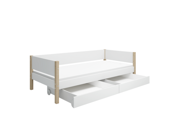 Flexa Nor Enkeltseng 90x200 cm m. Baggavl Incl. 2 Udtræksskuffer - Hvid/eg