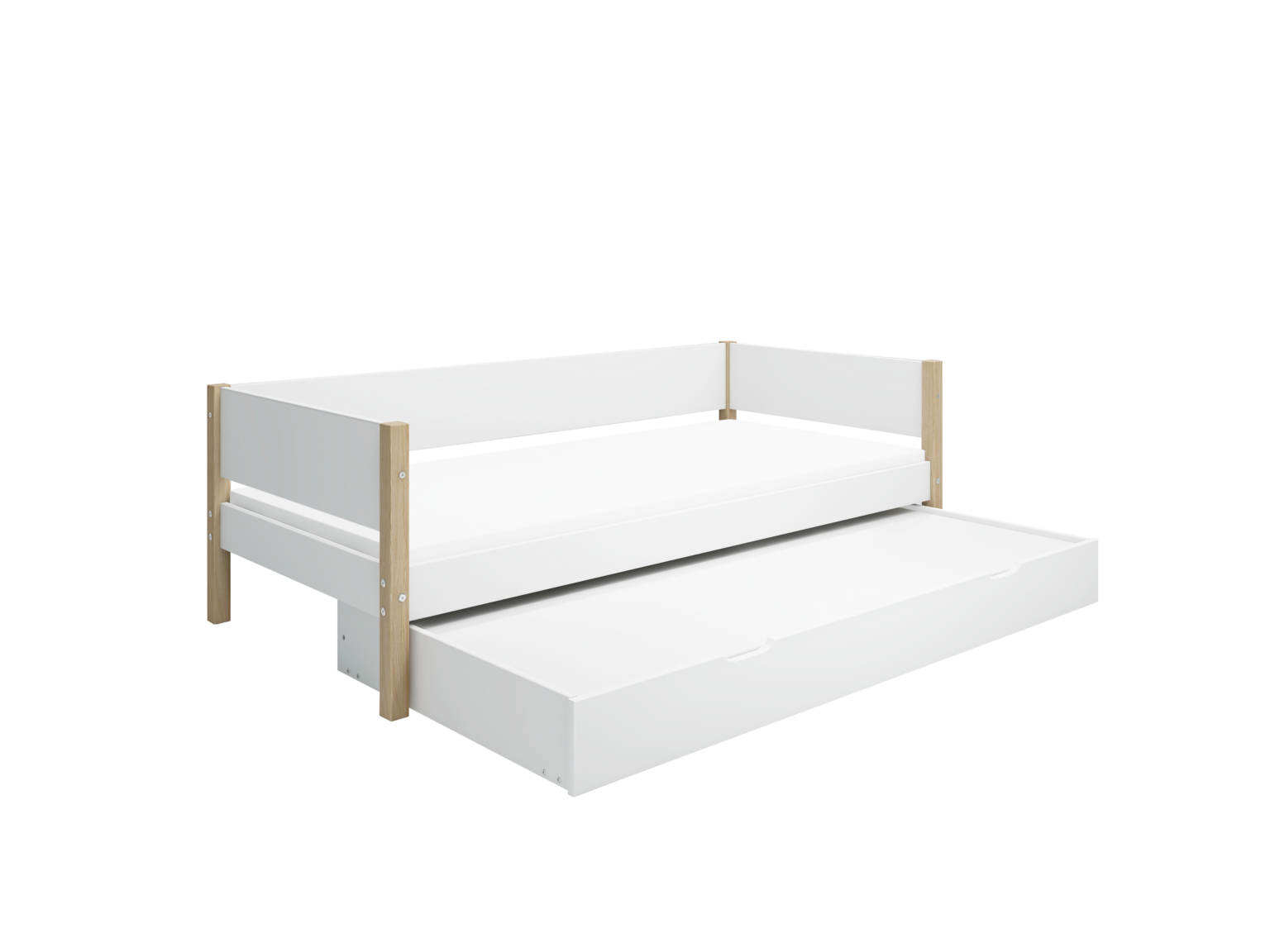 Flexa Nor Enkeltseng 90x200 cm m. Baggavl Incl. Udtræksseng - Hvid/eg