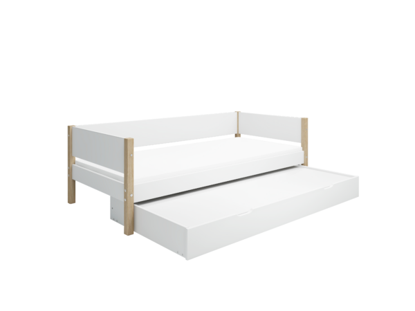 Flexa Nor Enkeltseng 90x200 cm m. Baggavl Incl. Udtræksseng - Hvid/eg