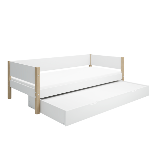 Flexa Nor Enkeltseng 90x200 cm m. Baggavl Incl. Udtræksseng - Hvid/eg