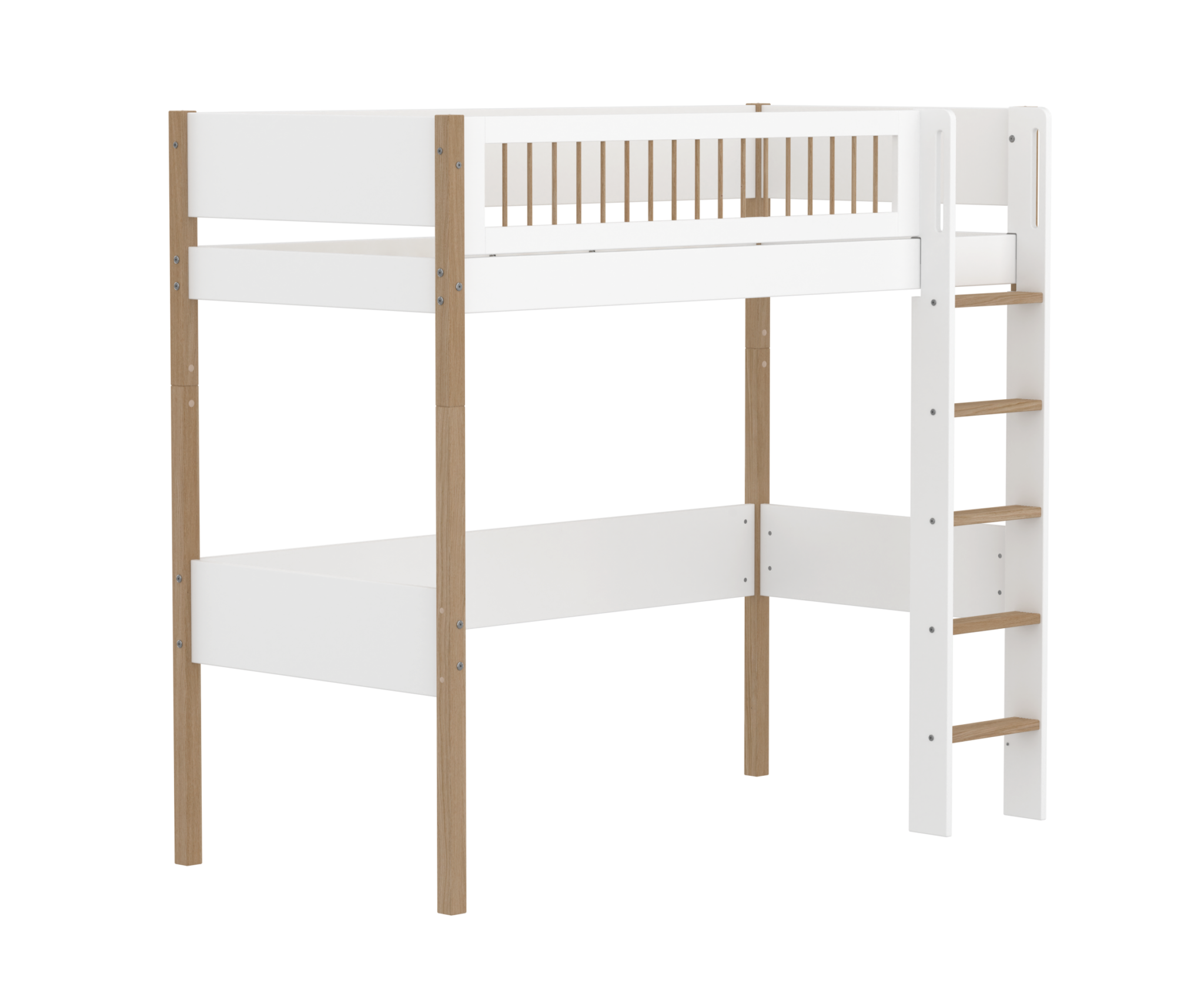 Flexa Nor Højseng 184 cm Med Stige og Crossbar Sengehest 90x200 cm - Hvid/eg