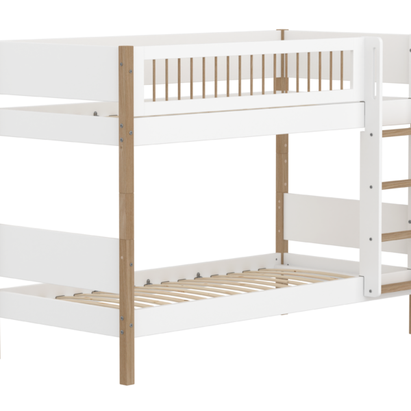 Flexa Nor Køjeseng 154 cm Med Stige og Crossbar Sengehest 90x200 cm - Hvid/eg
