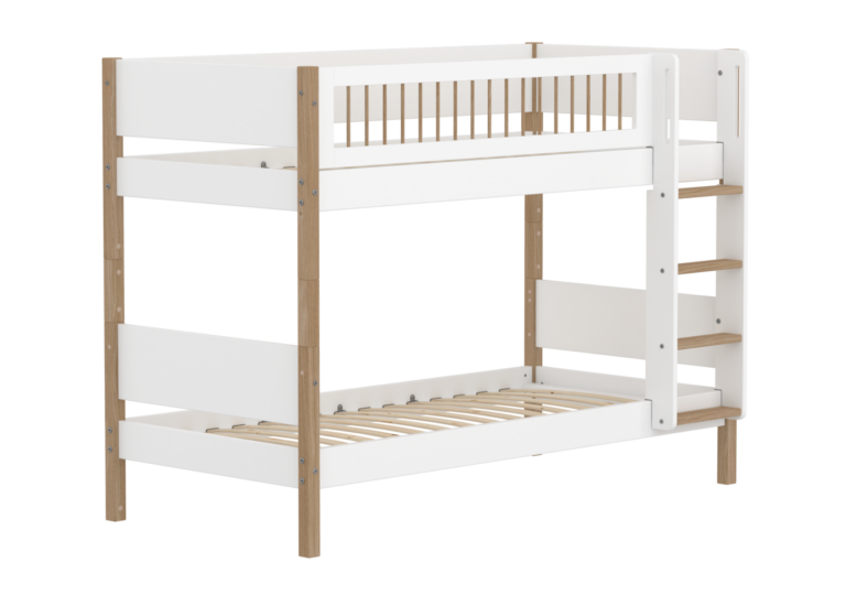 Flexa Nor Køjeseng 154 cm Med Stige og Crossbar Sengehest 90x200 cm - Hvid/eg