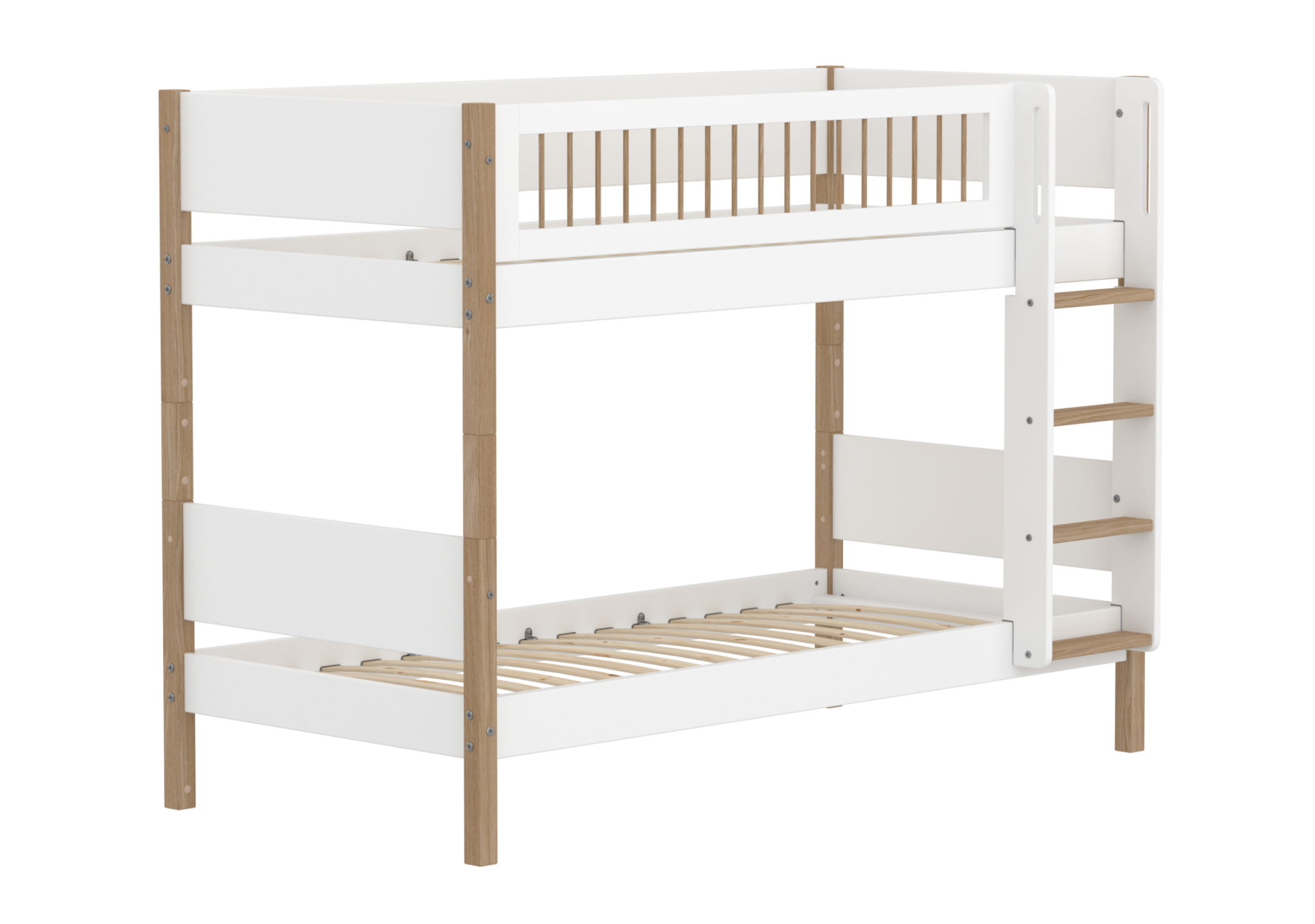 Flexa Nor Køjeseng 154 cm Med Stige og Crossbar Sengehest 90x200 cm - Hvid/eg