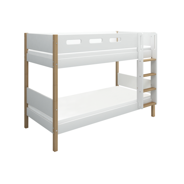 Flexa Nor Køjeseng 154 cm Med Stige og Cut Out Sengehest 90x200 cm - Hvid/eg