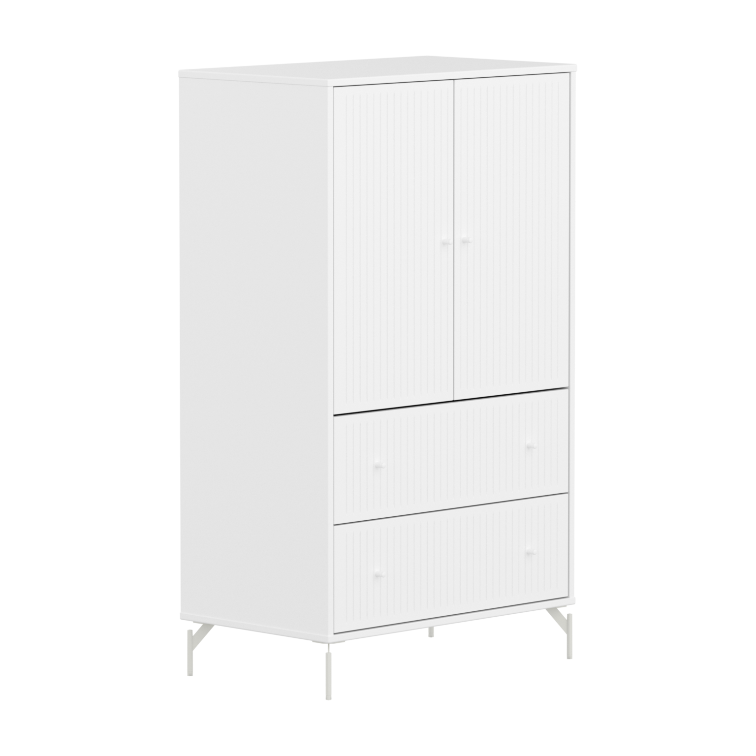 Flexa Saga Skab 129,5x75,5x45 Hvid Riller/hvide Greb og Ben