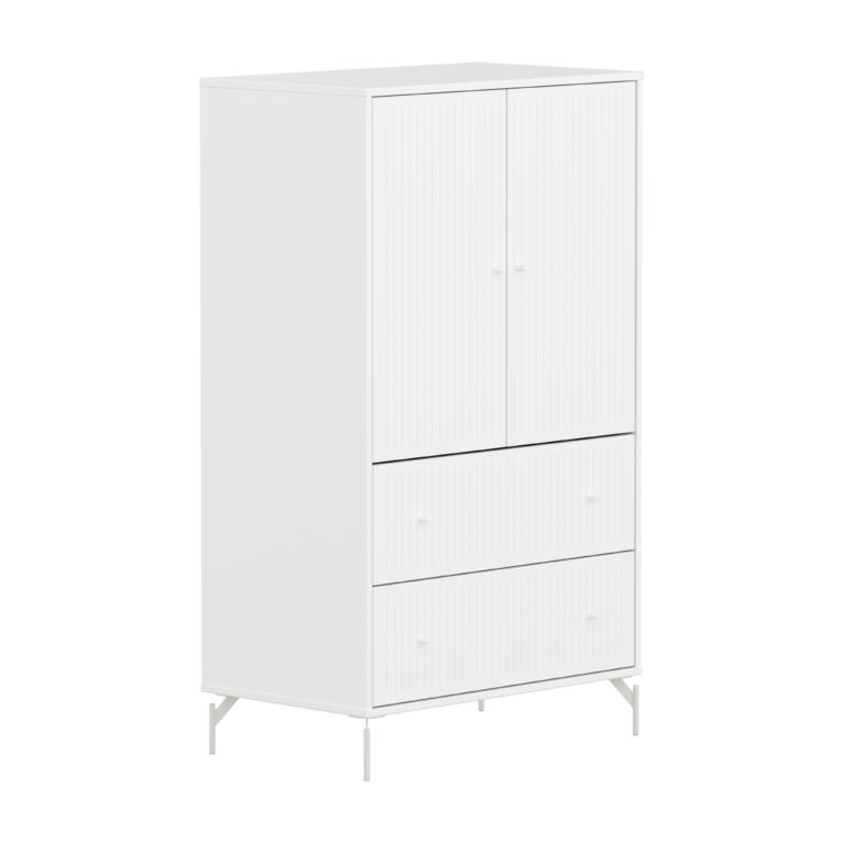 Flexa Saga Skab 129,5x75,5x45 Hvid Riller/hvide Greb og Ben