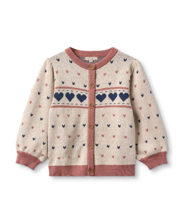 Fliink Nova Multi Heart Cardigan - Sandshell - 86 cm