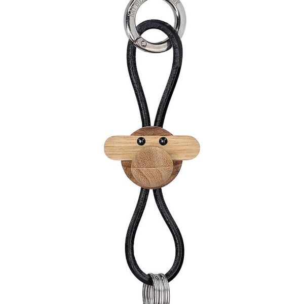 Kay Bojesen Nøglering - Abe/Sølv - Sort Læder Teak/Limba