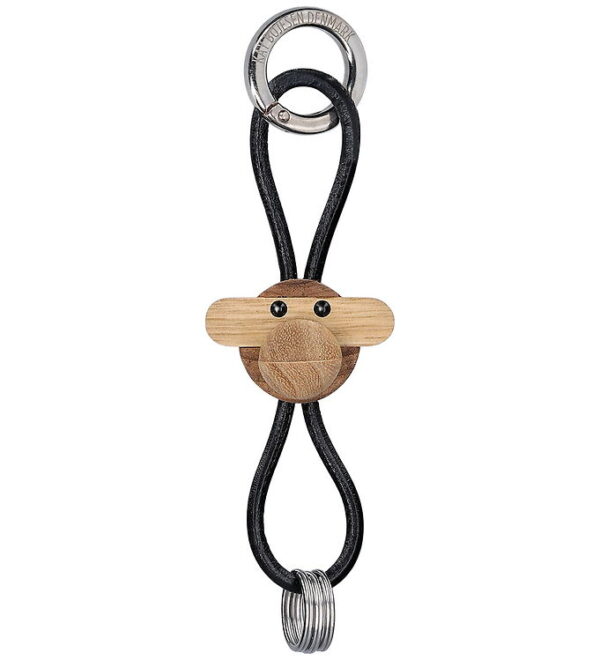 Kay Bojesen Nøglering - Abe/Sølv - Sort Læder Teak/Limba