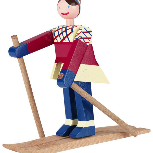 Kay Bojesen Træfigur - Skiløber Datti - Pige 15,5 cm - Blå/Multi