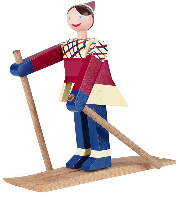 Kay Bojesen Træfigur - Skiløber Datti - Pige 15,5 cm - Blå/Multi