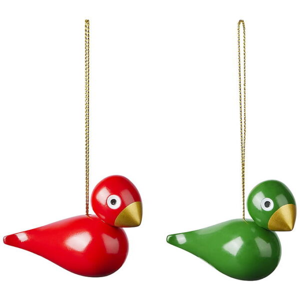 Kay Bojesen Træfigurer - 2 stk. - Julefugl - Rød/Grøn