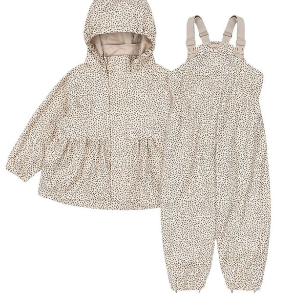 Konges Sløjd Regntøj m. Seler/Fleece - PU - Rainy Palme - Milk T