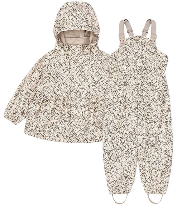 Konges Sløjd Regntøj m. Seler/Fleece - PU - Rainy Palme - Milk T