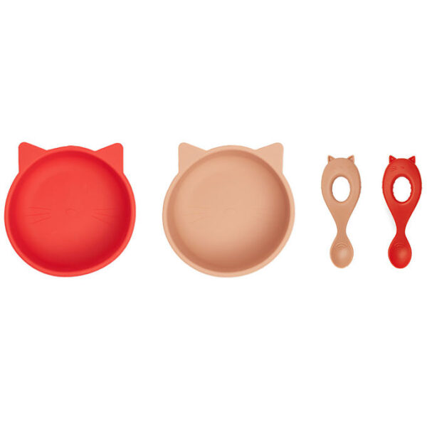 Liewood Spisesæt - Silikone - 4 Dele - Evan - Cat Apple Red/Tusc