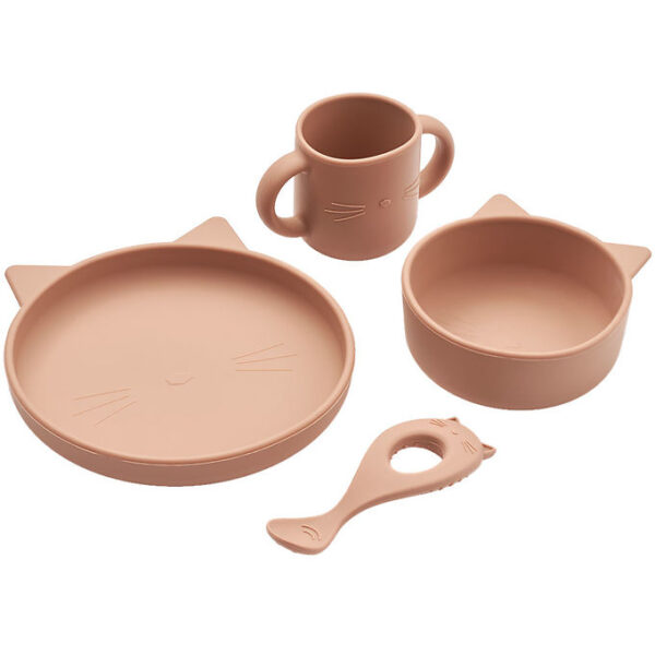 Liewood Spisesæt - Silikone - 4 Dele - Vivi - Cat Dark Rose