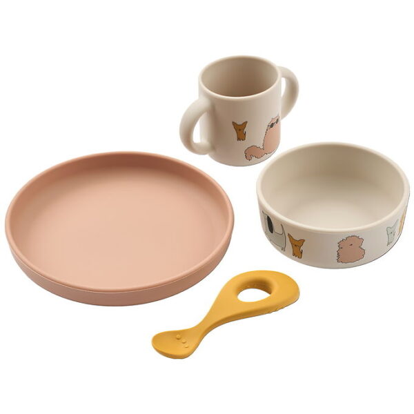 Liewood Spisesæt - Silikone - 4 Dele - Vivi - Cats and Dogs/Sand