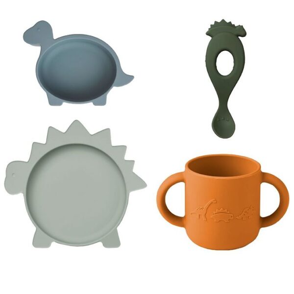 Liewood Spisesæt - Silikone - 4 dele - Vivi - Dino Blue Multi Mi