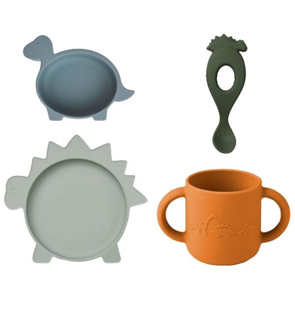 Liewood Spisesæt - Silikone - 4 dele - Vivi - Dino Blue Multi Mi