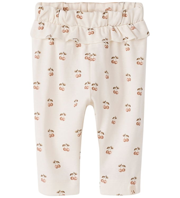 Lil' Atelier Bukser - NbfLayo - Coconut Milk/Cherry m. Flæse