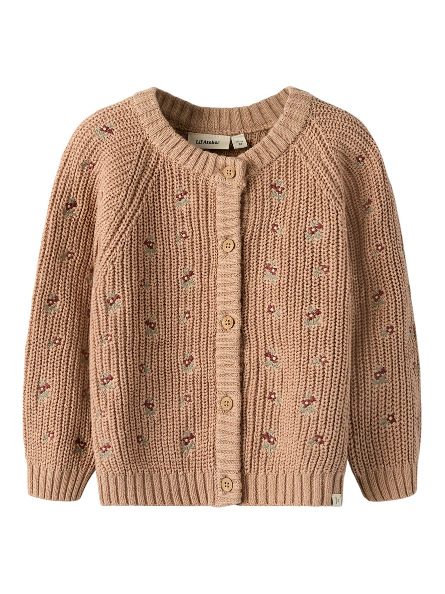 Lil Atelier Emlen Emb AO LS Knit Cardigan - Roebuck - 92 cm