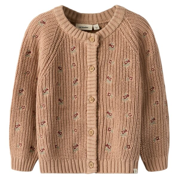 Lil Atelier Emlen Emb AO LS Knit Cardigan - Roebuck - 92 cm