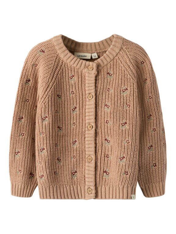 Lil Atelier Emlen Emb AO LS Knit Cardigan - Roebuck - 92 cm