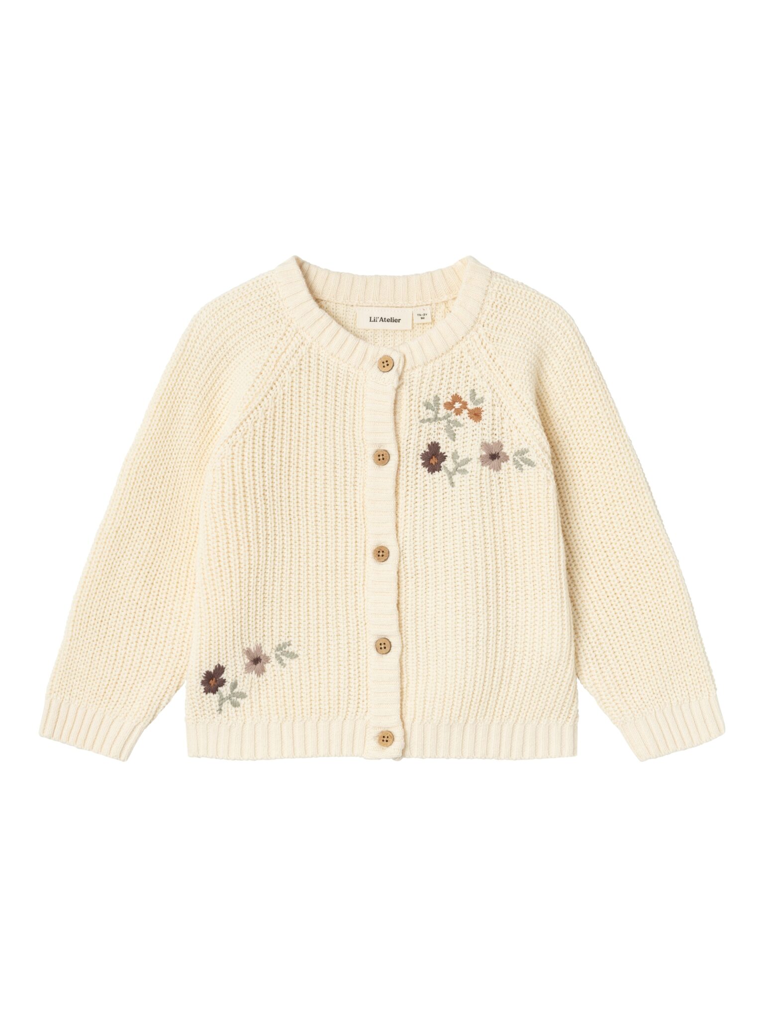 Lil Atelier Emlen Emb Knit Cardigan - Birch - 92 cm