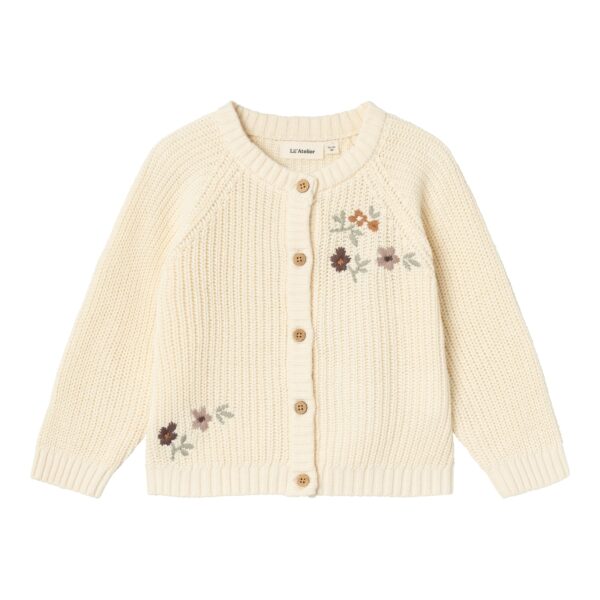 Lil Atelier Emlen Emb Knit Cardigan - Birch - 92 cm