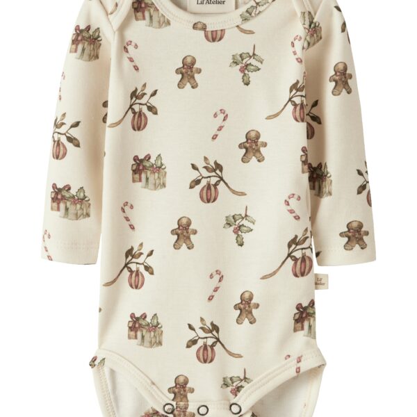 Lil Atelier Layo Gis LS Slim Body - Turtledove/Christmas - 56 cm