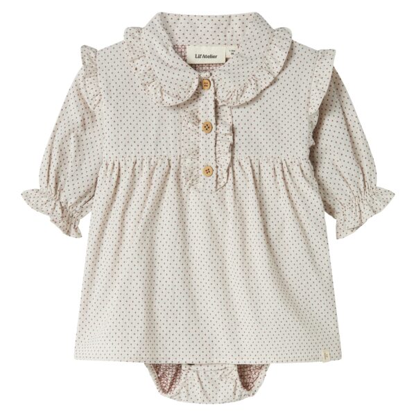 Lil Atelier Olena LS Loose Body Dress - Pastel Parchment - 56 cm