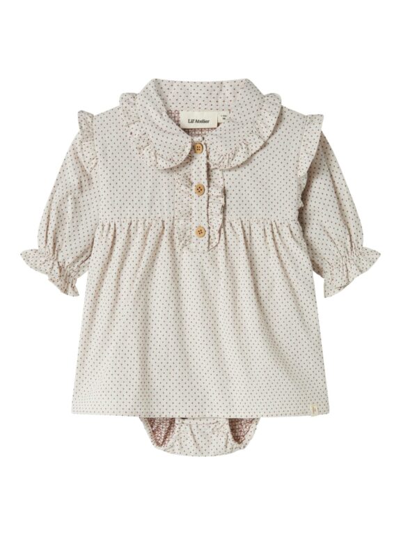 Lil Atelier Olena LS Loose Body Dress - Pastel Parchment - 56 cm
