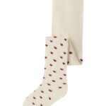 Lil Atelier Reba Len Strømpebukser - Turtledove/Red Hearts - 86/92