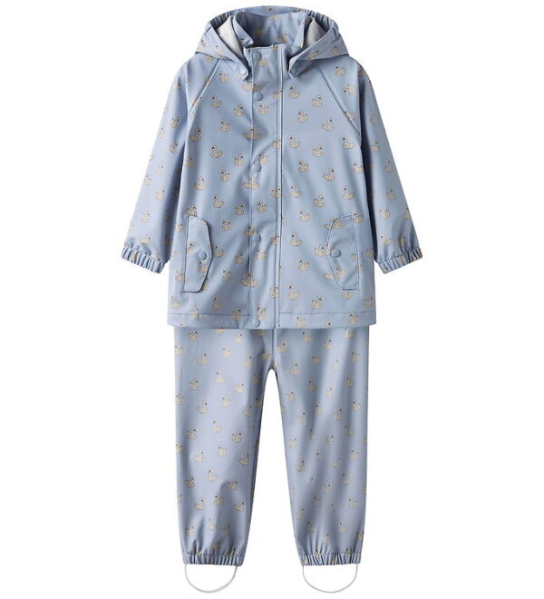 Lil' Atelier Regntøj m. Seler - PU - NmfLaDry10 - Zen Blue/Swan