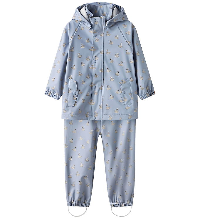 Lil' Atelier Regntøj m. Seler - PU - NmfLaDry10 - Zen Blue/Swan