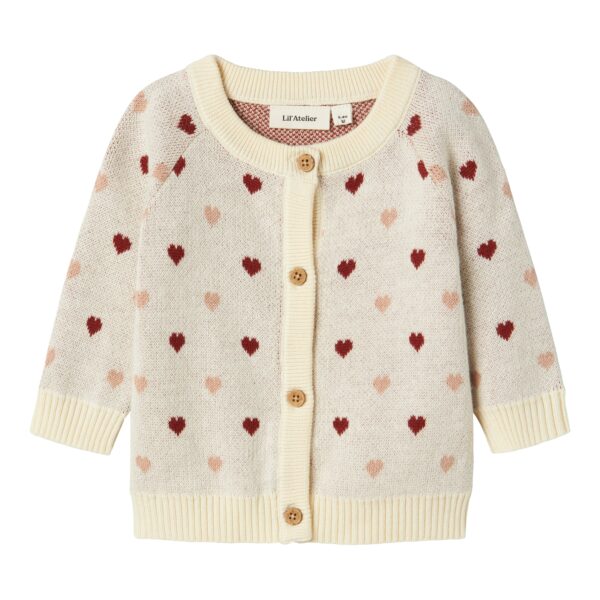 Lil Atelier Saran Knit Cardigan Heart - Turtledove - 56 cm