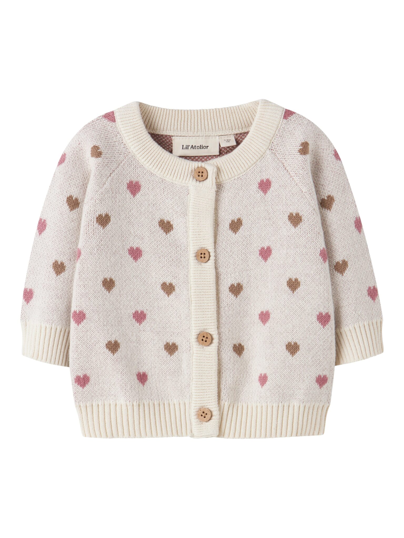 Lil Atelier Saran LS Knit Cardigan Heart - Turtledove - 56 cm
