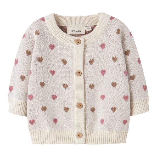 Lil Atelier Saran LS Knit Cardigan Heart - Turtledove - 56 cm