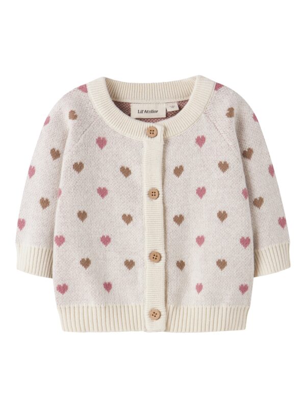 Lil Atelier Saran LS Knit Cardigan Heart - Turtledove - 56 cm