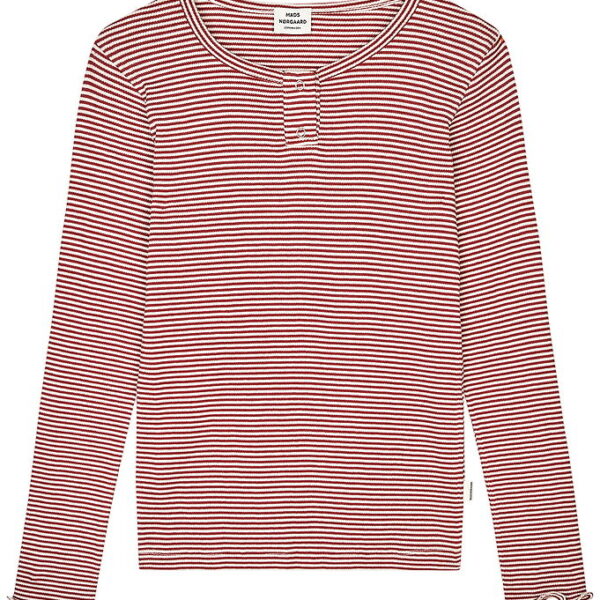 Mads Nørgaard Bluse - Rib - Stripe Tala - Winery/Vanilla Ice