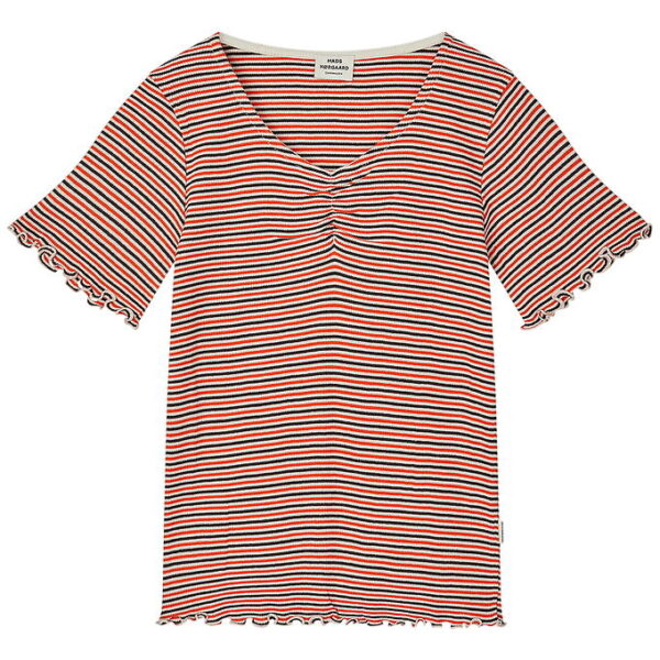 Mads Nørgaard T-shirt - Rib - Stripe Tiki - Fiery Red/Vanilla I